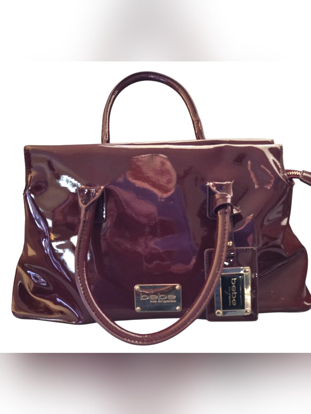 bebe Patent Burgundy Satchel with Top Handles